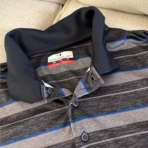 Grand Slam Men's Polo Shirt with Black, Gray, and Blue Stripes